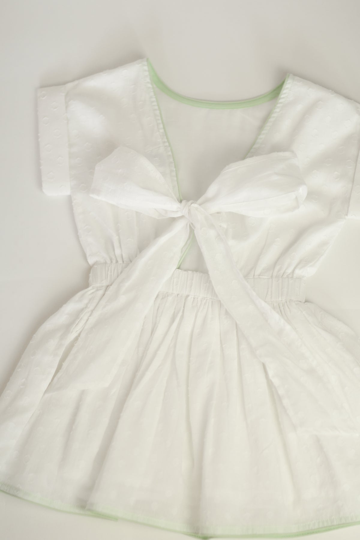 The Bow Back Dress - Swiss Dot - sea foam trim