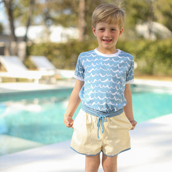 The Pop-on Short - Cream Blue Trim