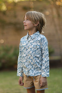 The Sea Shirt - Long Sleeve - Large Leaves - Blue