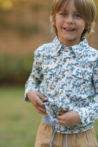 The Sea Shirt - Long Sleeve - Large Leaves - Blue