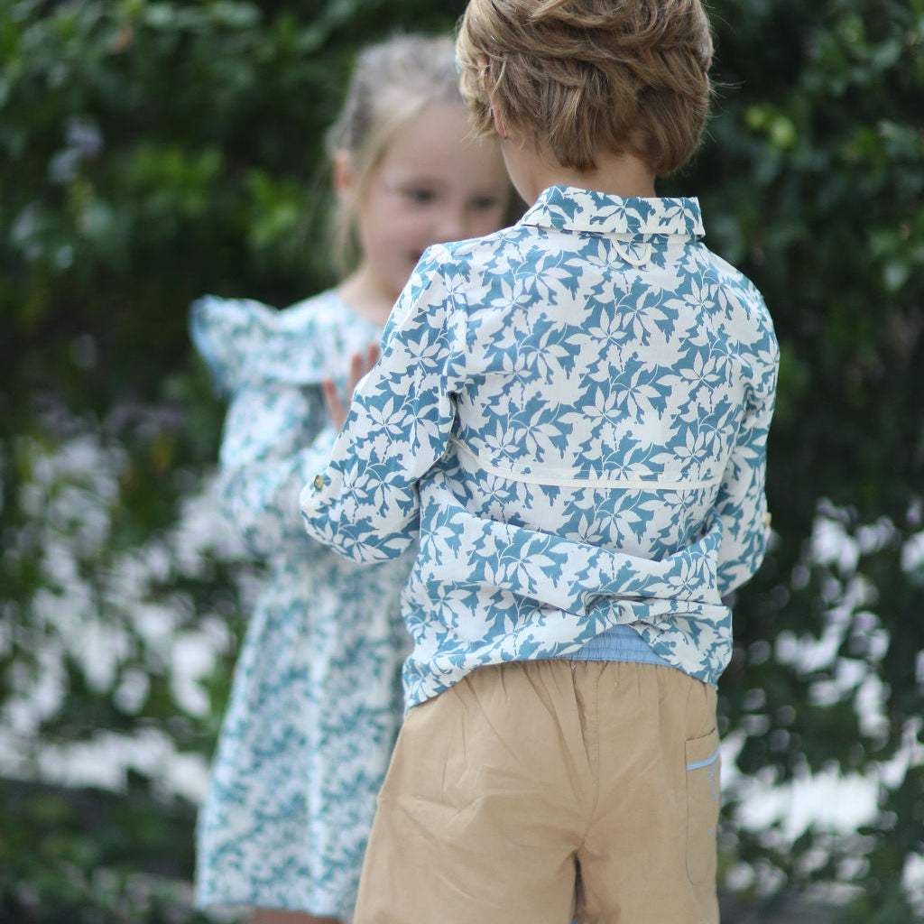 The Sea Shirt - Long Sleeve - Large Leaves - Blue