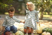 Capers Dress - Long Sleeves - Large Leaves Blue