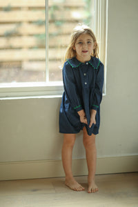 (pre-order) Natalie Dress - Denim w/ green trim