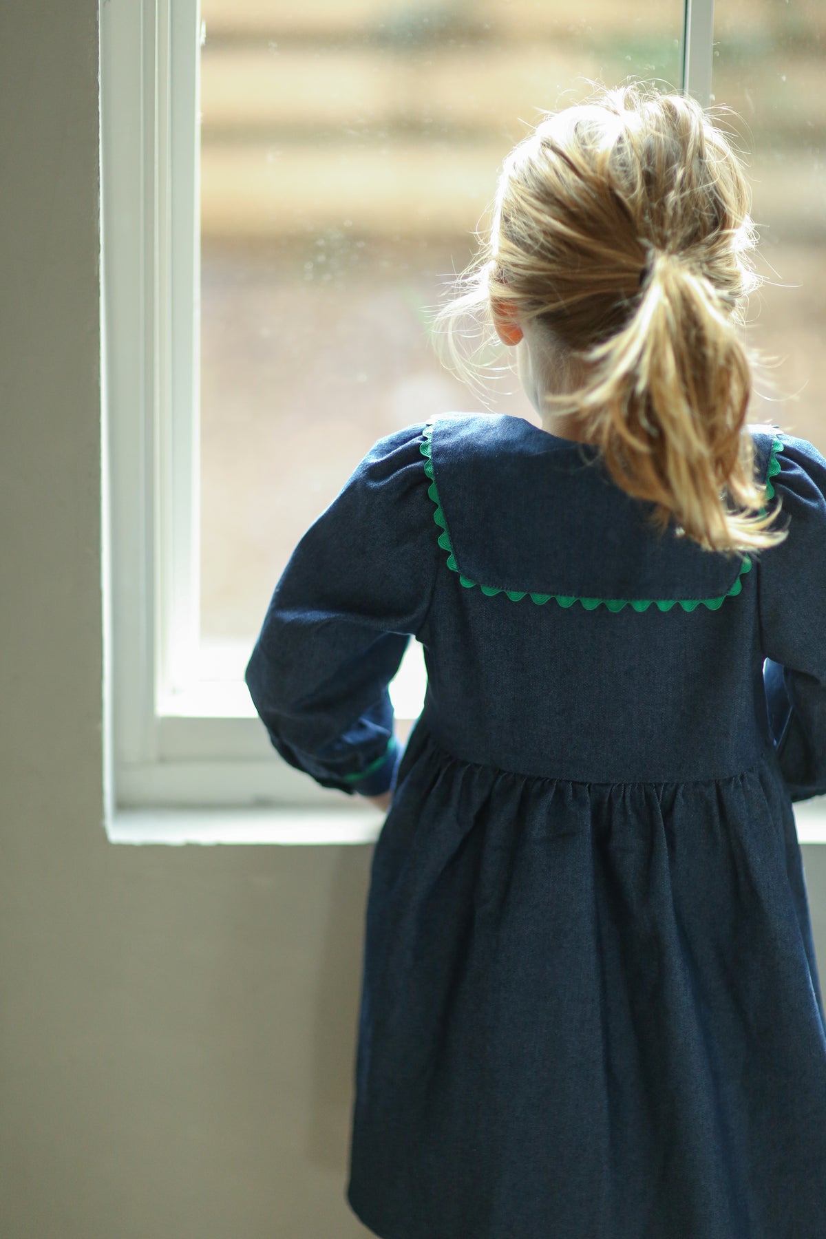 (pre-order) Natalie Dress - Denim w/ green trim