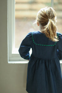 (pre-order) Natalie Dress - Denim w/ green trim