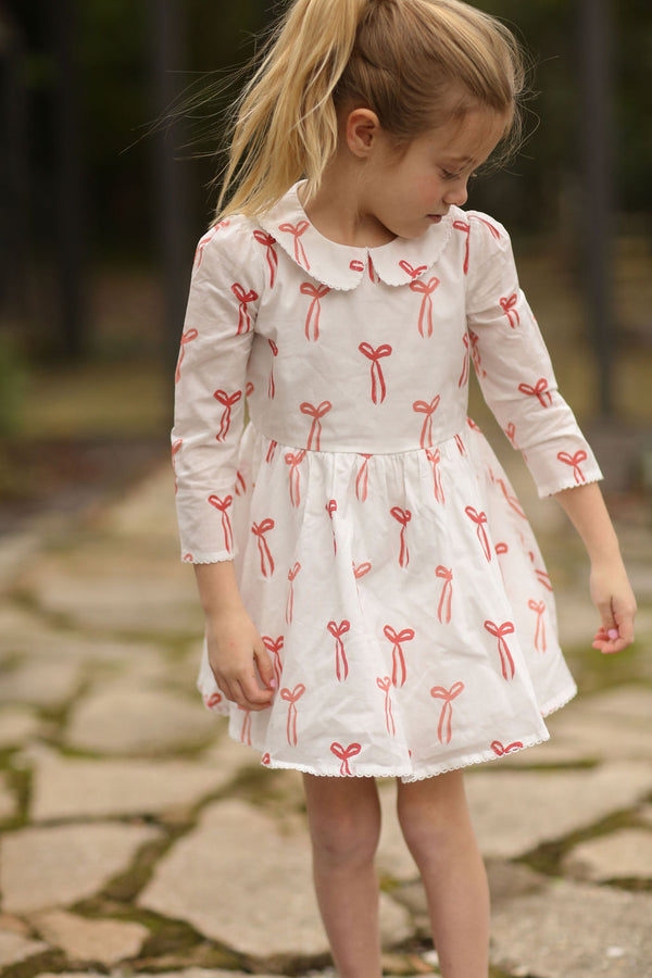 Collared Capers Dress - Long Sleeves - Bows