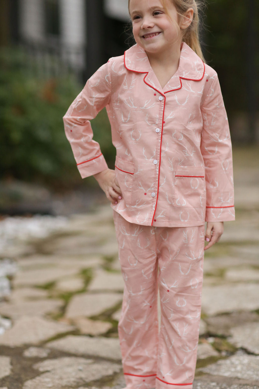 Kid's Classic Pajama Set - Reindeer Games - Pink