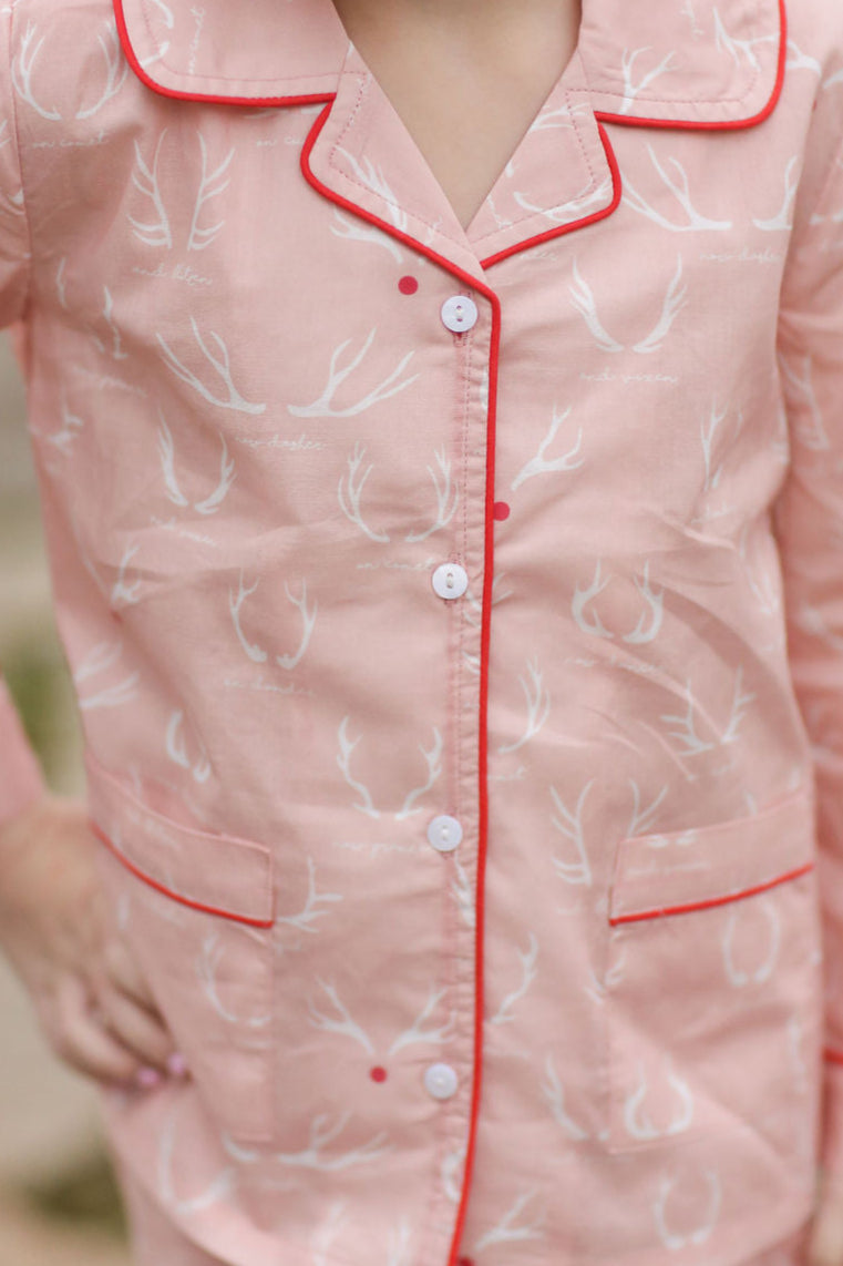 Women's Classic Pajama Set - Reindeer Games - Pink