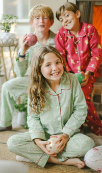 Kid's Classic Pajama Set - Reindeer Games - Green
