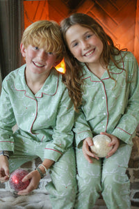 Kid's Classic Pajama Set - Reindeer Games - Green