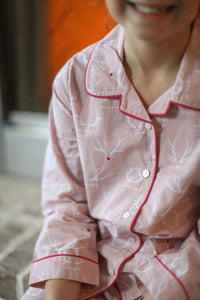 Kid's Classic Pajama Set - Reindeer Games - Pink