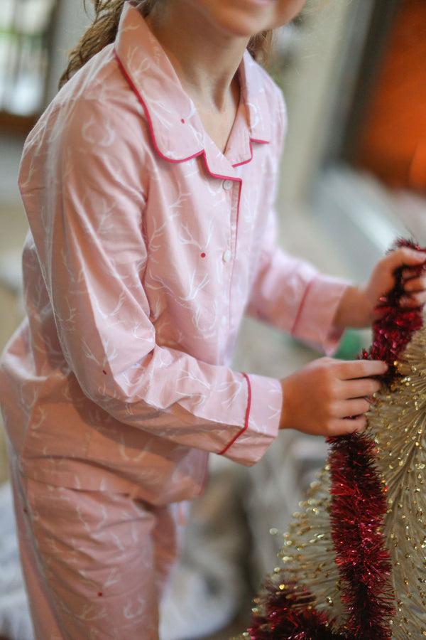 Kid's Classic Pajama Set - Reindeer Games - Pink