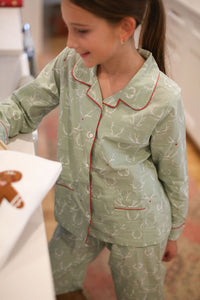 Kid's Classic Pajama Set - Reindeer Games - Green