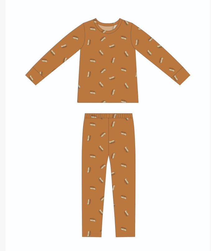 (pre-order) Kid's Bamboo Pajama - brown hedgehogs