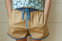 The Pop-on Short - Khaki Blue Trim