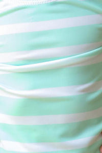 The Girl's Rash Guard Two Piece Bather - Green Stripe