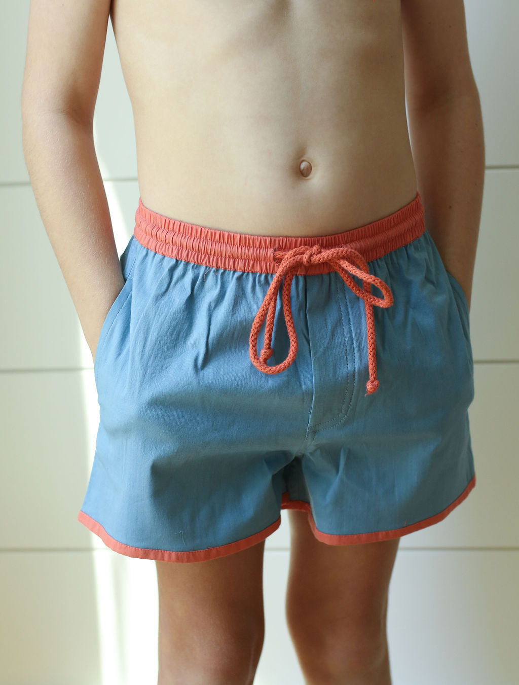 The Pop-on Short - Blue (Red Trim)