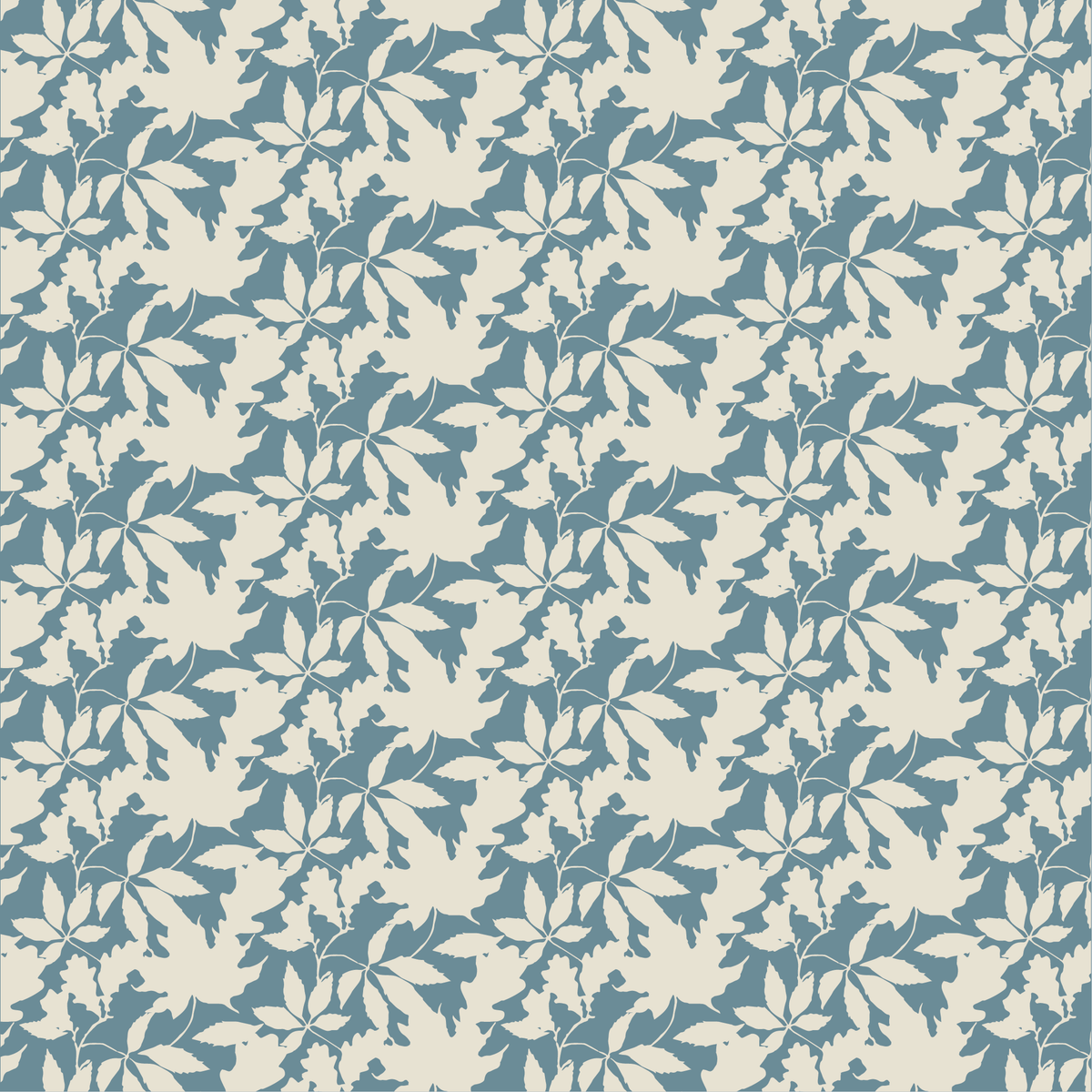 Capers Dress - Long Sleeves - Large Leaves Blue