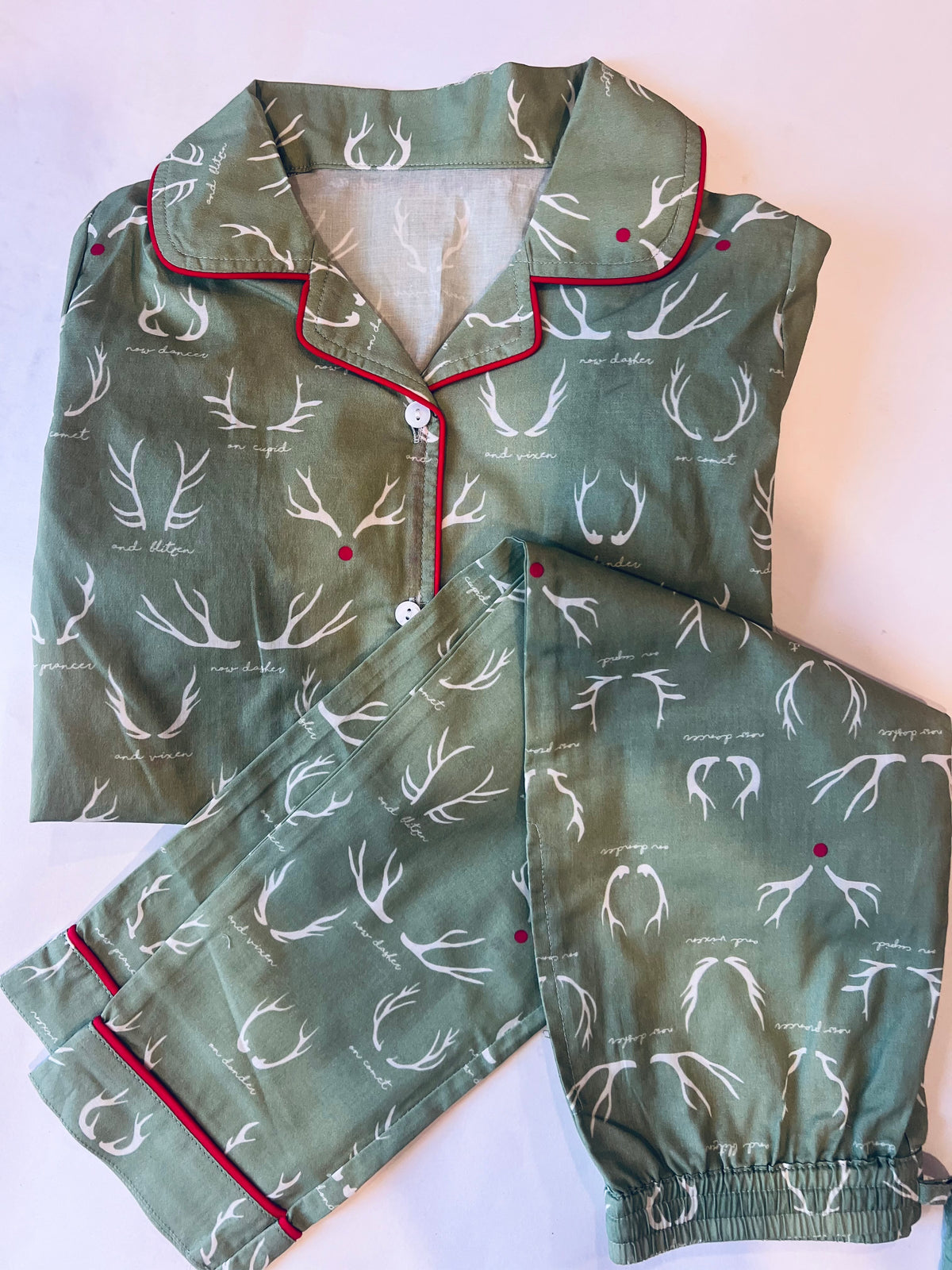 Kid's Classic Pajama Set - Reindeer Games - Green