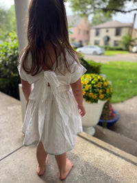 The Bow Back Dress - Swiss Dot - sea foam trim