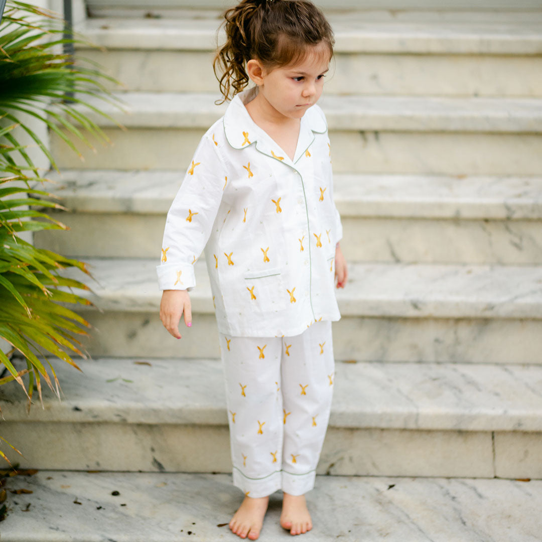 Kid's Pajama Set - Cotton Tail with Grass Piping